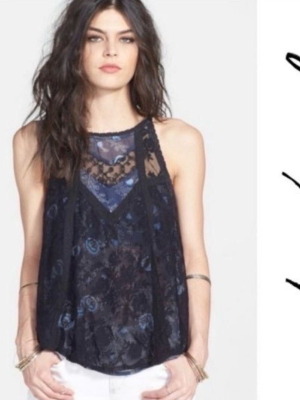 Free People Navy Lace Overlay Camisole